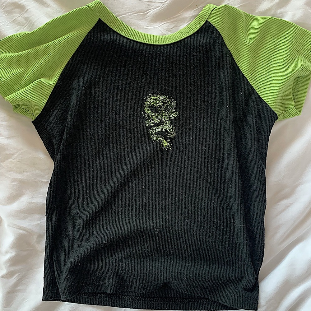 Black and green dragon crop top